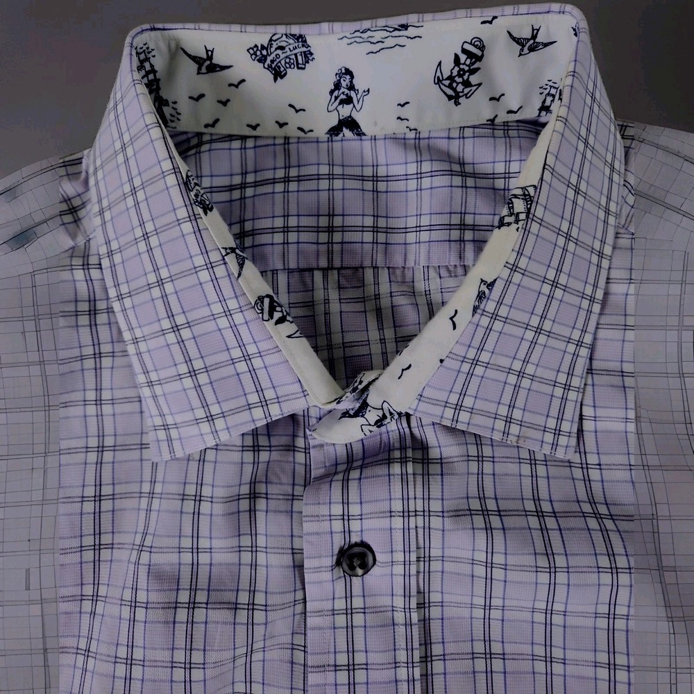 Haspel Mens 2XLT* Lavender Plaid Dress Shirt Made In USA Mermaid Accents Custom